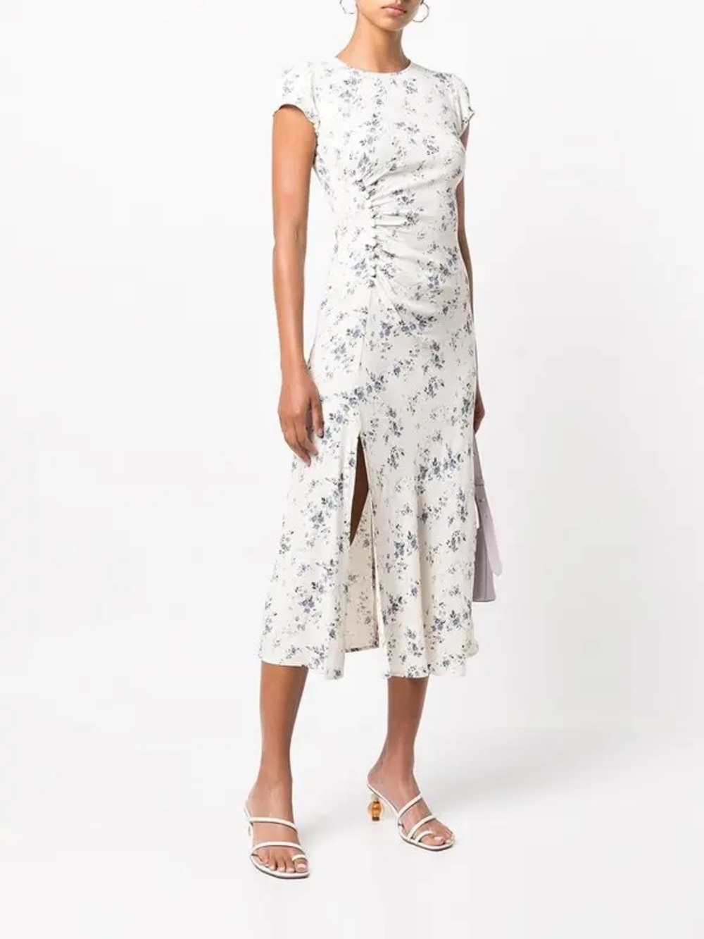 Reformation “Frasier” gathered short-sleeve floral midi dress